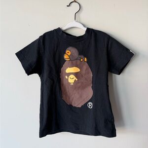 Bape Black Tee with Brown & Yellow Ape Head Graphic